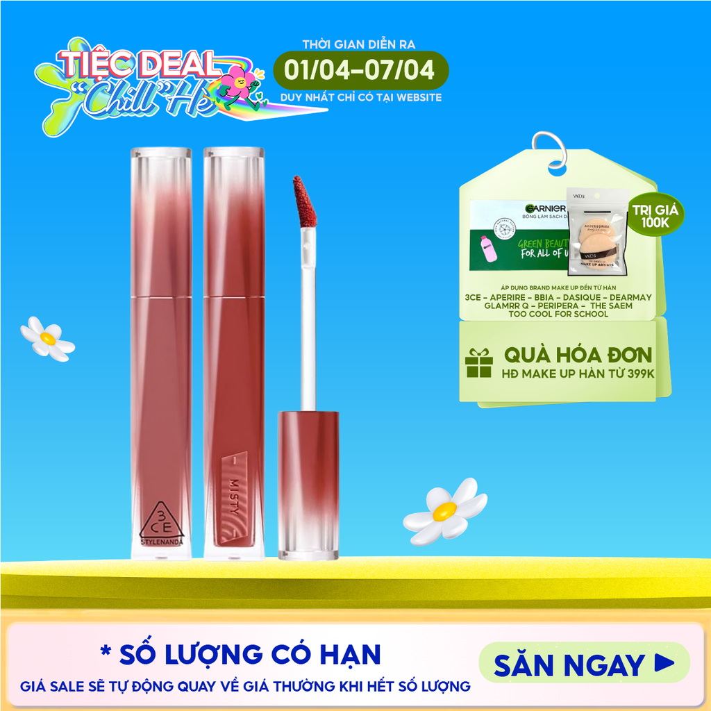 Son Bóng Pha Lê 3CE Căng Bóng, Ẩm Mượt Misty Lip Bare 4.6g