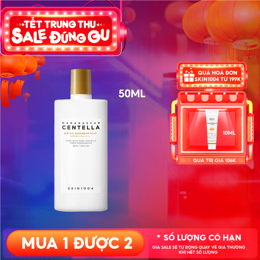 Kem Chống Nắng Skin1004 Lành Tính Dành Cho Da Nhạy Cảm Madagascar Centella Air-Fit Suncream Plus SPF50+ PA++++ 50ml