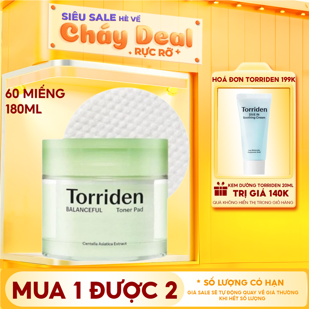 Toner Pad Torriden Làm Dịu Da Mụn, Cân Bằng Da, Cấp Ẩm Balanceful Cica Toner Pad 60 miếng