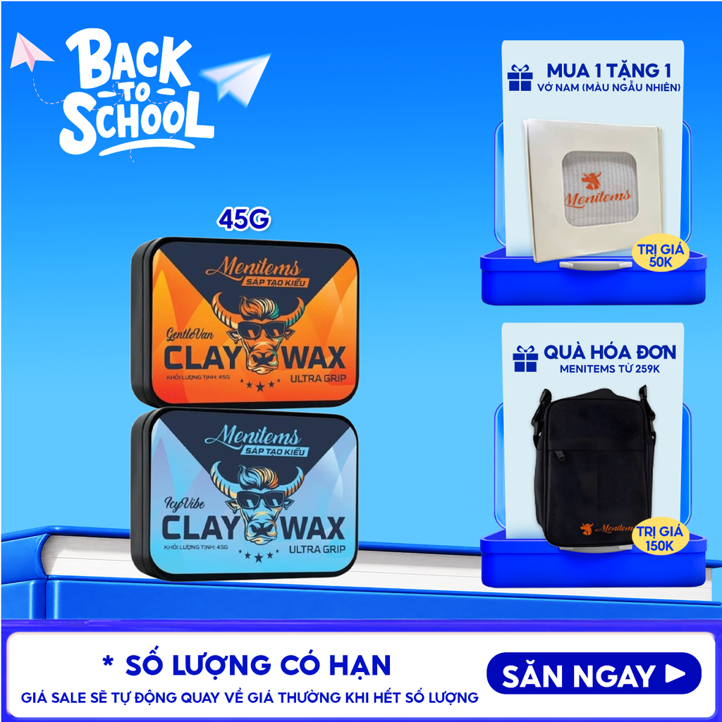 Sáp Tạo Kiểu Tóc Menitems Vi Tinh Thể, Giữ Nếp Tóc Clay Wax Ultra Grip 45g
