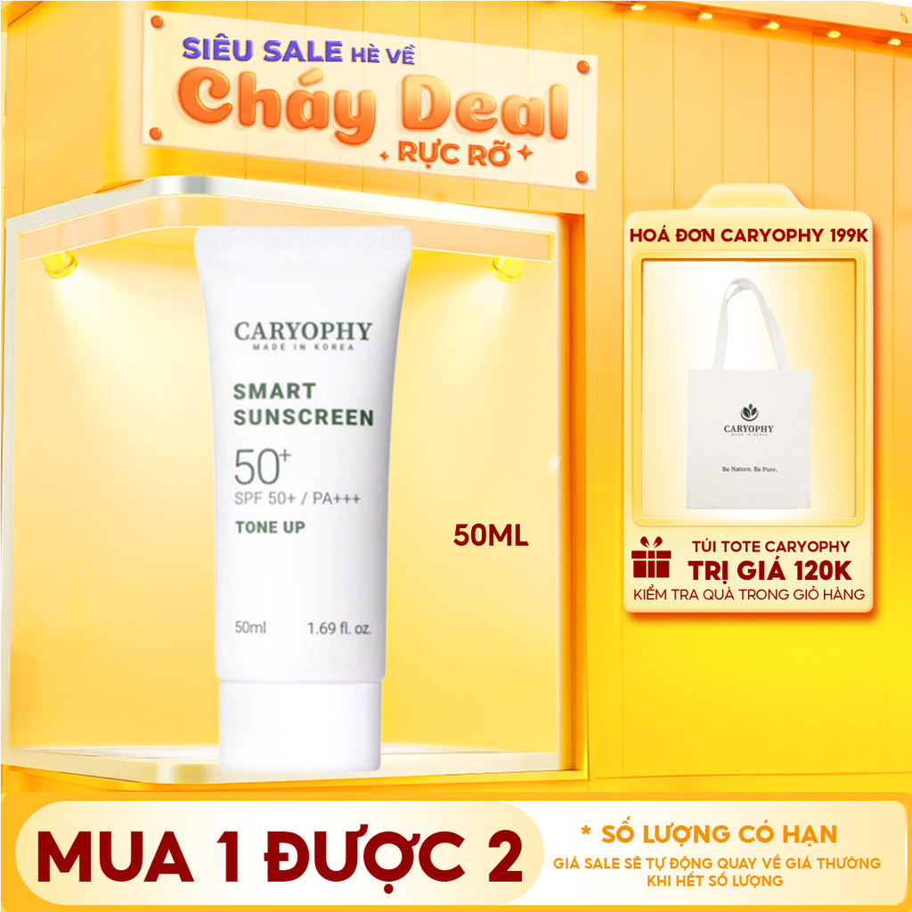 Kem Chống Nắng Caryophy Nâng Tông Smart Sunscreen Tone Up SPF50+/PA+++ 50ml