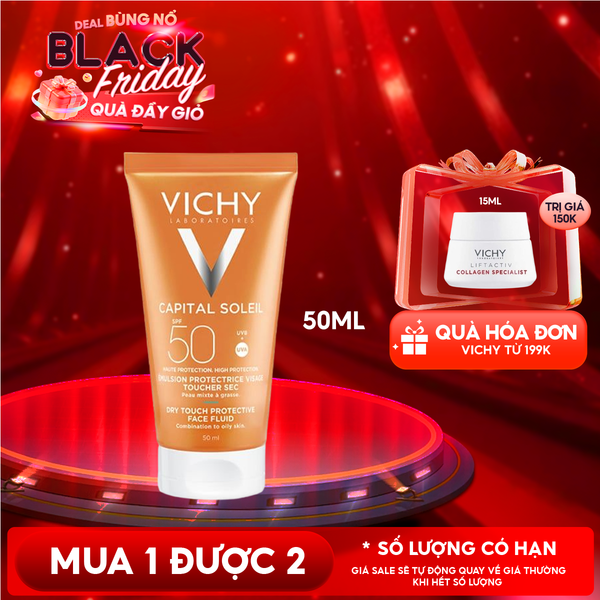  Kem Chống Nắng Vichy Cho Da Dầu, Không Nhờn Rít Capital Soleil Dry Touch Face Fluid SPF50+ 50ml 