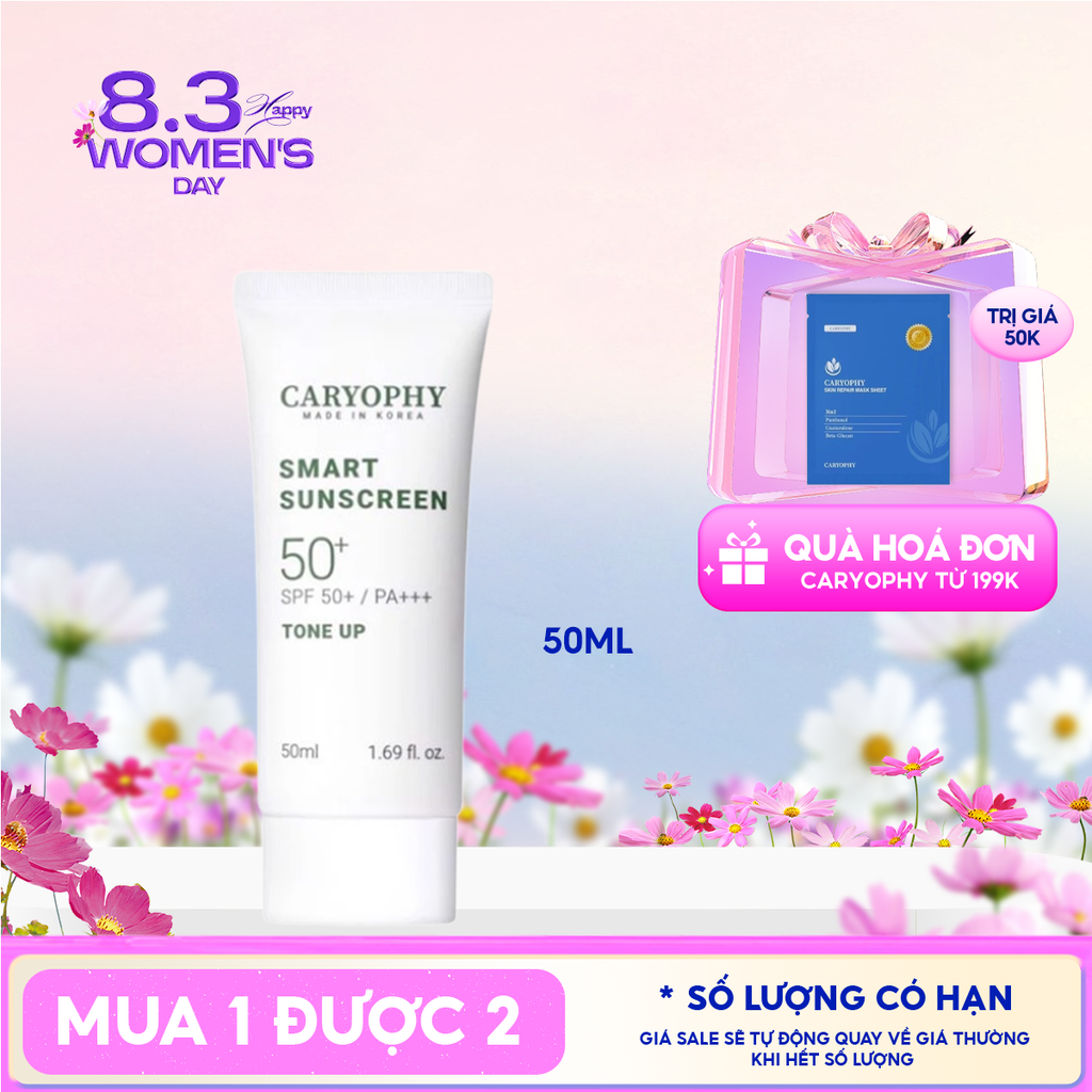 Kem Chống Nắng Caryophy Nâng Tông Smart Sunscreen Tone Up SPF50+/PA+++ 50ml