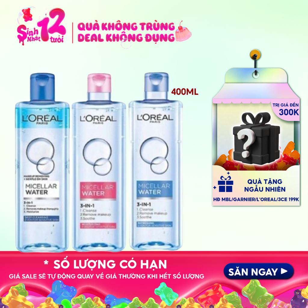 Nước Tẩy Trang L'Oreal Làm Sạch Tươi Mát, Dưỡng Ẩm Cho Da 3-in-1 Micellar Water