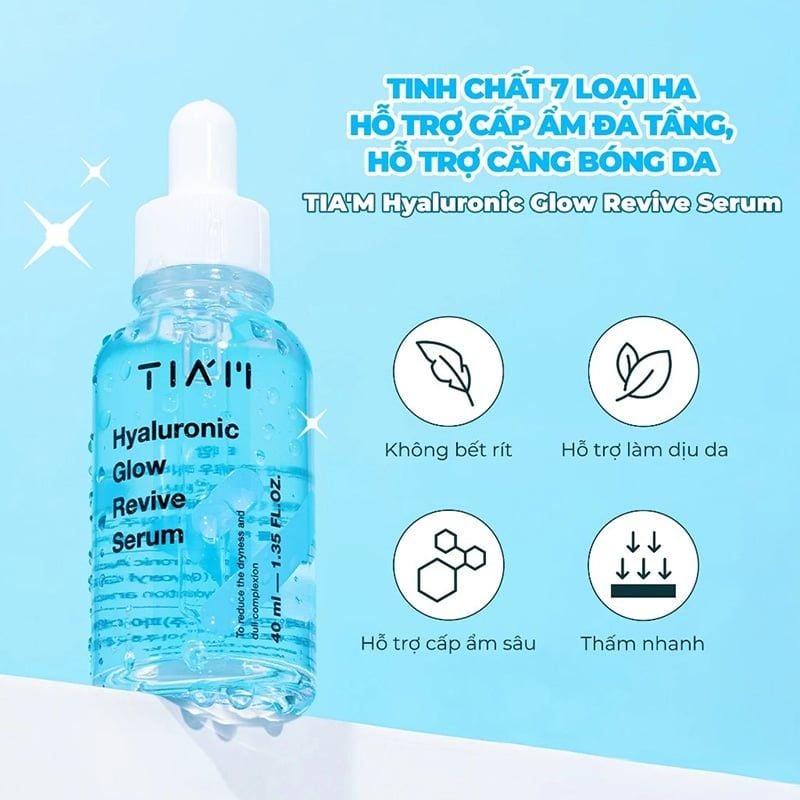 Serum Tiam Cấp Nước, Hỗ Trợ Căng Bóng Da Hyaluronic Glow Revive Serum 40ml