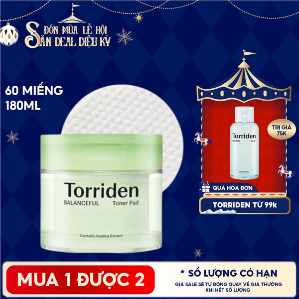  Toner Pad Torriden Làm Dịu Da Mụn, Cân Bằng Da, Cấp Ẩm Balanceful Cica Toner Pad 60 miếng 