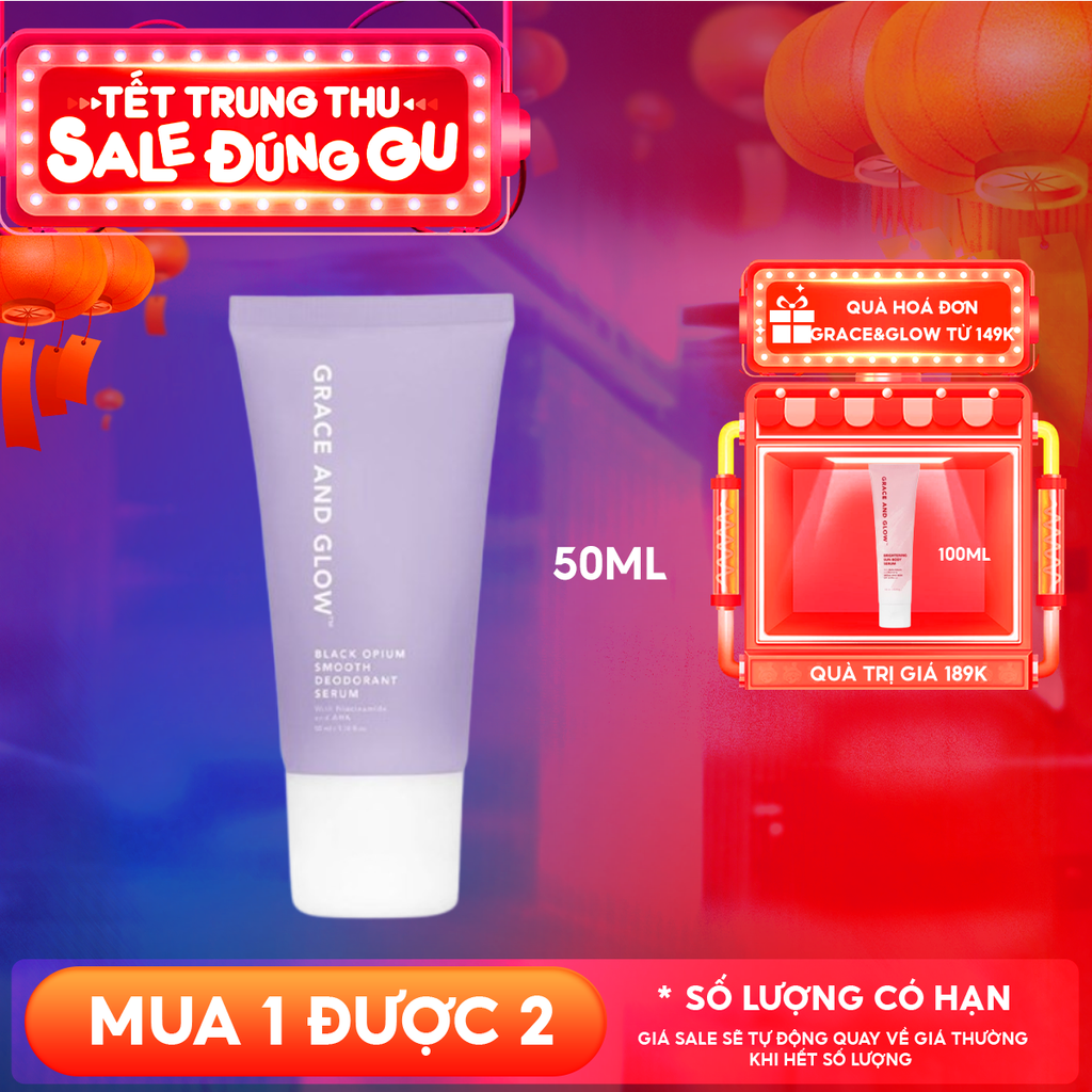 Lăn Khử Mùi Grace And Glow Dưỡng Sáng Da, Ngăn Ngừa Mồ Hôi Black Opium Smooth Deodorant Serum Niacinamide And AHA 50ml