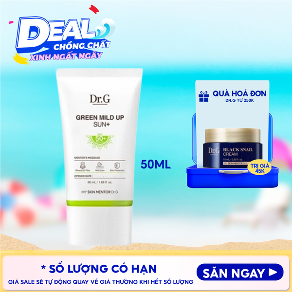  Kem Chống Nắng Dr.G Vật Lý, Chống Ánh Sáng Xanh, Giảm Mụn Dành Cho Da Nhạy Cảm Green Mild Up Sun+ SPF50+/ PA++++ 50ml 