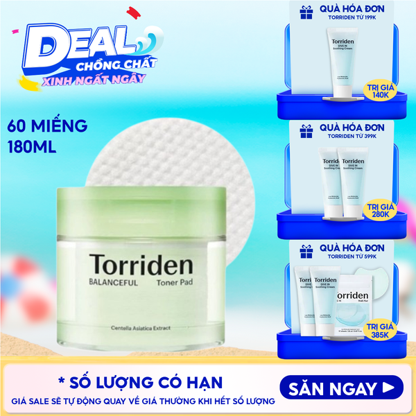  Toner Pad Torriden Làm Dịu Da Mụn, Cân Bằng Da, Cấp Ẩm Balanceful Toner Pad 60 miếng 