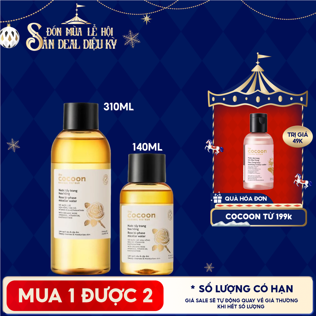 Nước Tẩy Trang Cocoon Làm Sạch Sâu, Cấp Ẩm Rose Bi-Phase Micellar Water