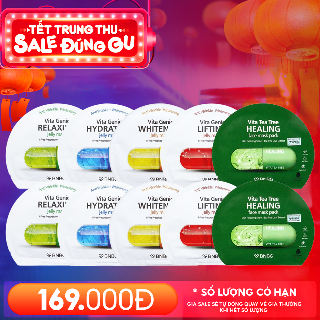 Combo BNBG 10 Mask: Mặt Nạ Miếng Vita Genic + Mặt Nạ Miếng Chiết Xuất Tràm Trà Vita Tea Tree Healing Face Mask Pack
