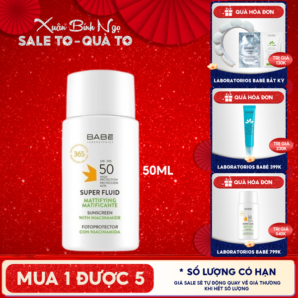  Kem Chống Nắng LABORATORIOS BABÉ Kiểm Soát Dầu Super Fluid Mattifying Sunscreen SPF50 50ml 