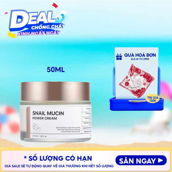  Kem Dưỡng Ẩm B.O.M Hỗ Trợ Làm Mờ Nếp Nhăn Snail Mucin Power Cream 50ml 