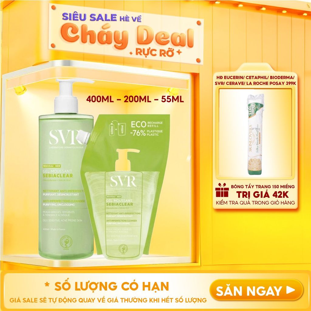 Sữa Rửa Mặt SVR Dạng Gel Không Chứa Xà Phòng Dành Cho Da Dầu Sebiaclear Gel Moussant