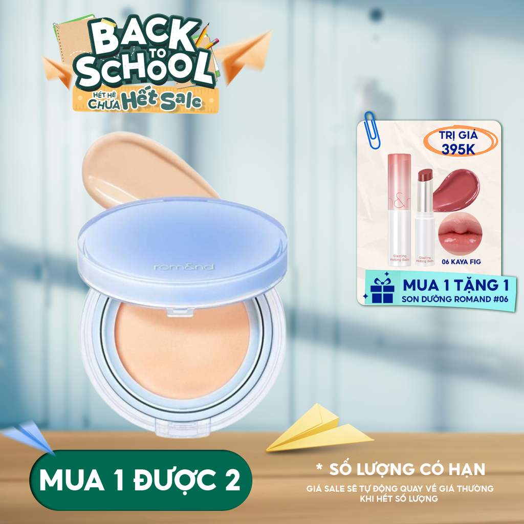 [VE-EASY] Phấn Nước Trang Điểm Romand Che Phủ Tự Nhiên, Căng Bóng Thuần Chay Bare Water Cushion SPF38/PA++++ 20g