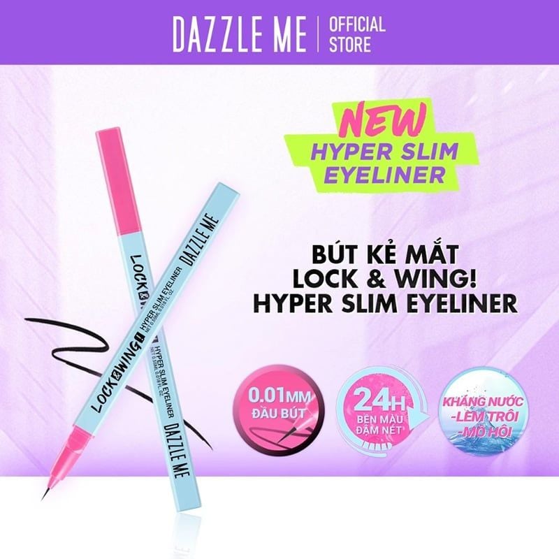 Bút Kẻ Mắt Nước DAZZLE ME Siêu Mảnh Lock & Wing Hyper Slim Eyeliner 0.55ml