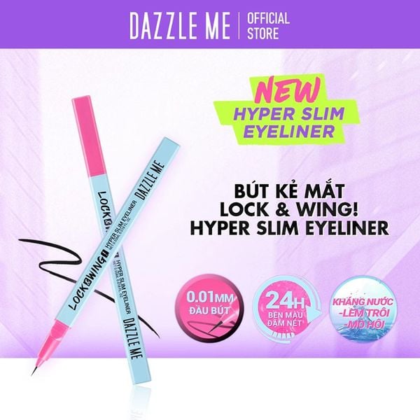  Bút Kẻ Mắt Nước DAZZLE ME Siêu Mảnh Lock & Wing Hyper Slim Eyeliner 0.55ml 