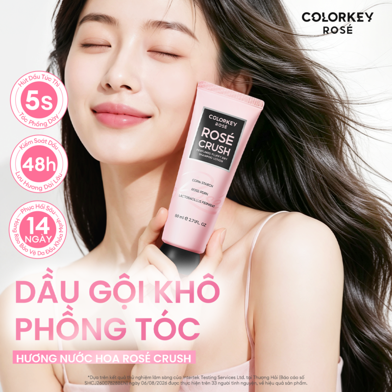 Dầu Gội Khô Colorkey Hỗ Trợ Phồng Tóc Hương Nước Hoa Rosé Rosé Crush Perfumed Fluffy Dry Shampoo Lotion 80ml