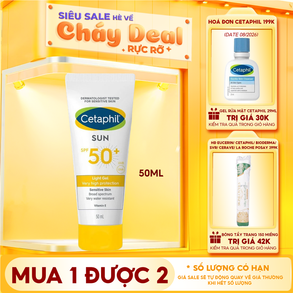 Gel Chống Nắng Cetaphil Dịu Nhẹ Dành Cho Da Nhạy Cảm Sun SPF50+ Light Gel 50ml