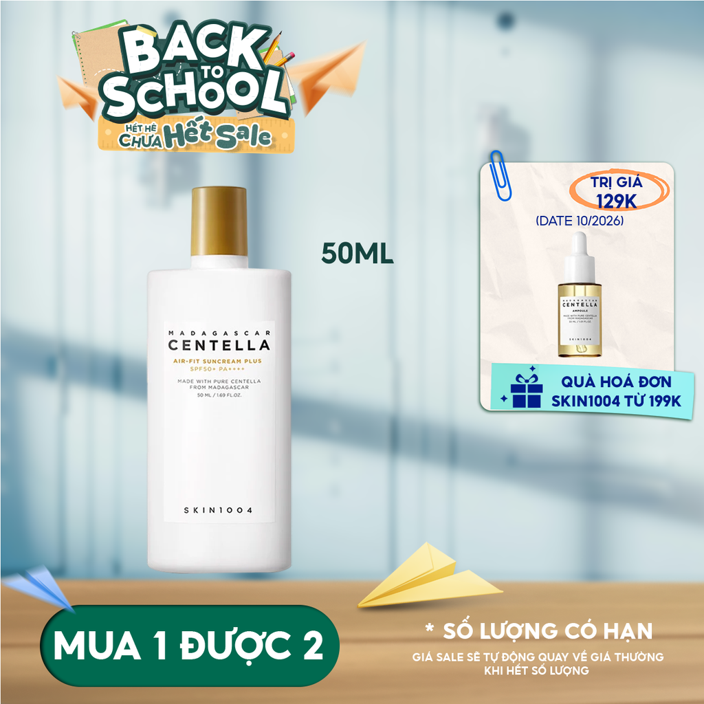 Kem Chống Nắng Skin1004 Lành Tính Dành Cho Da Nhạy Cảm Madagascar Centella Air-Fit Suncream Plus SPF50+ PA++++ 50ml