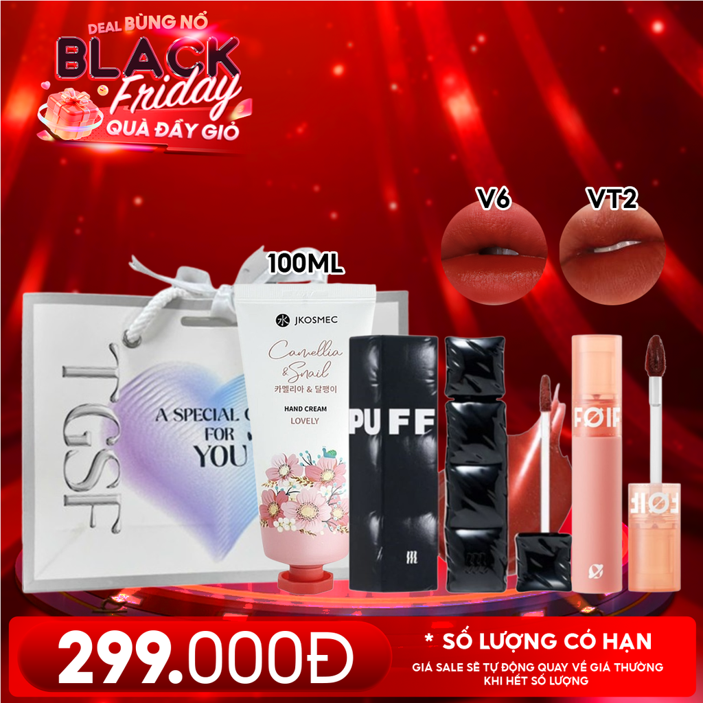 Combo Quà Tặng 20/11: Son Kem Lì/ Son Bóng Pha Lê Merzy + Son Kem Lì FOIF Daily Velvet Tint + Kem Dưỡng Tay Jkosmec + Túi Quà
