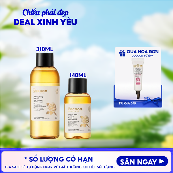  Nước Tẩy Trang Cocoon Làm Sạch Sâu, Cấp Ẩm Rose Bi-Phase Micellar Water 