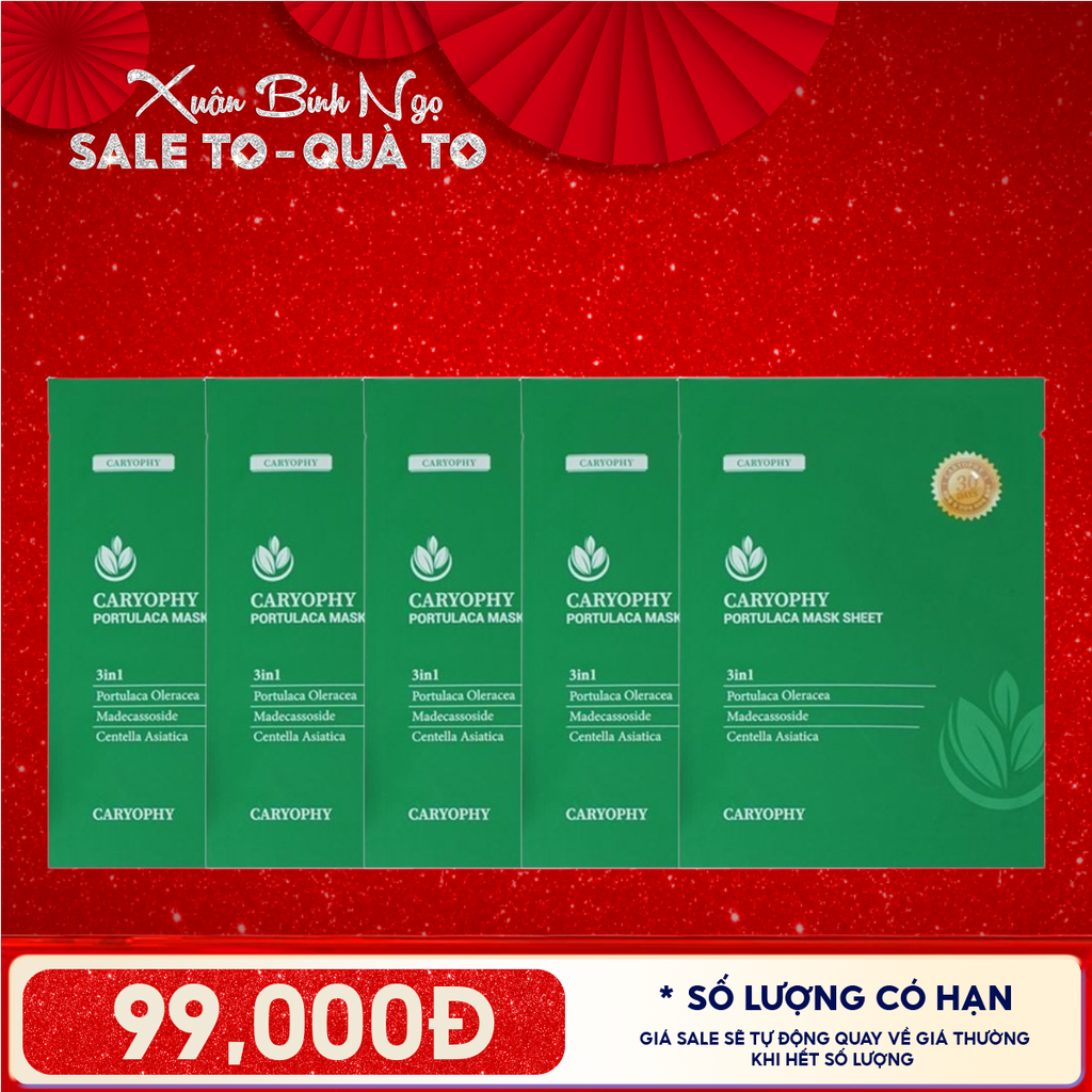 Combo 5 Miếng Mặt Nạ Làm Dịu, Phục Hồi Dành Cho Da Dầu Mụn Caryophy Portulaca Mask Sheet