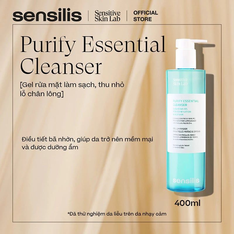 Gel Rửa Mặt Sensilis Kiểm Soát Dầu Nhờn Cho Da Dầu Mụn Purify Essential Cleanser