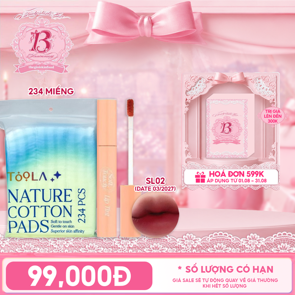  Combo Travel: Son Kem Merzy Siêu Lì, Siêu Mịn Môi Soft Touch Lip Tint 3g + Bông Tẩy Trang Mềm Mịn TOOLA x Merzy 
