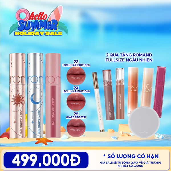  [PACK TIẾT KIỆM] 3 Son Tint Lì Romand Juicy Lasting Tint Solunar Edition + Quà Tặng Fullsize Romand Ngẫu Nhiên 