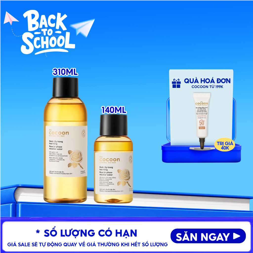 Nước Tẩy Trang Cocoon Làm Sạch Sâu, Cấp Ẩm Rose Bi-Phase Micellar Water