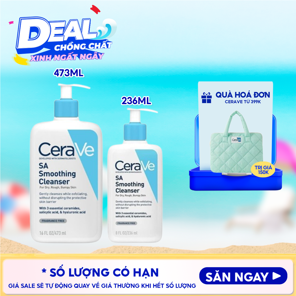 Sữa Rửa Mặt Cerave Làm Sạch Sâu Cho Da Mụn, Tẩy Da Chết Dịu Nhẹ Developed With Dermatologists SA Smoothing Cleanser
