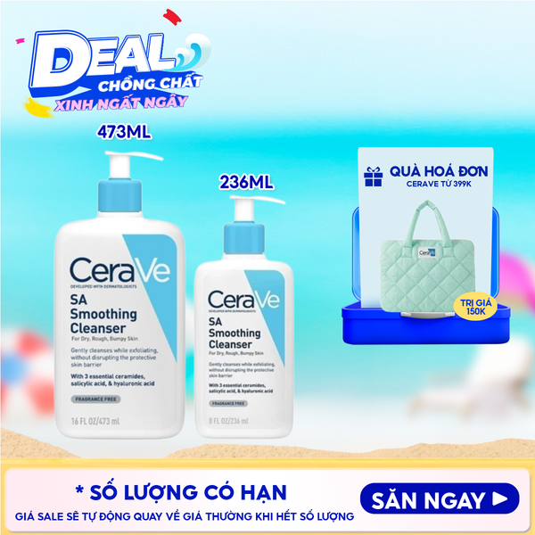  Sữa Rửa Mặt Cerave Làm Sạch Sâu Cho Da Mụn, Tẩy Da Chết Dịu Nhẹ Developed With Dermatologists SA Smoothing Cleanser 