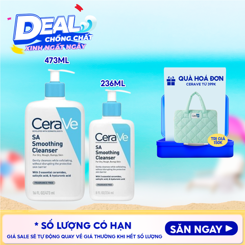 Sữa Rửa Mặt Cerave Làm Sạch Sâu Cho Da Mụn, Tẩy Da Chết Dịu Nhẹ Developed With Dermatologists SA Smoothing Cleanser