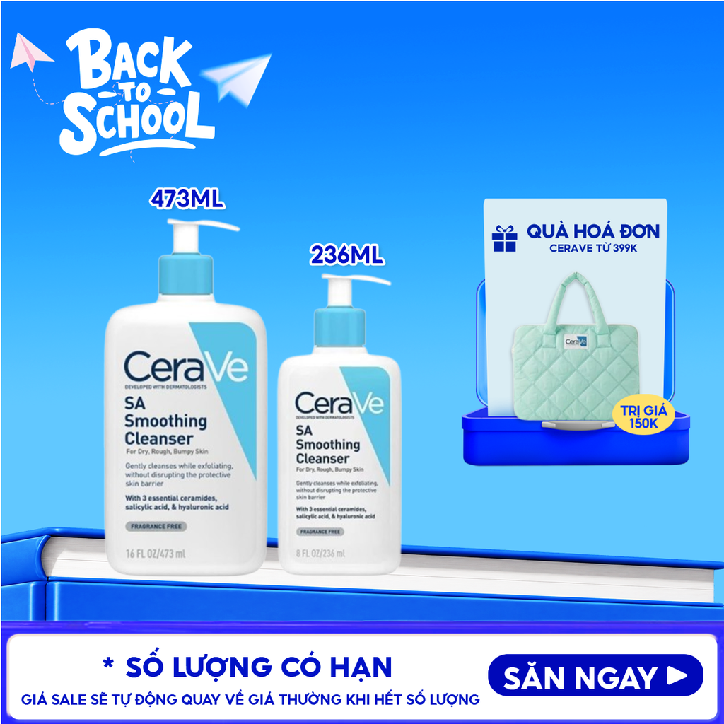 Sữa Rửa Mặt Cerave Làm Sạch Sâu Cho Da Mụn, Tẩy Da Chết Dịu Nhẹ Developed With Dermatologists SA Smoothing Cleanser