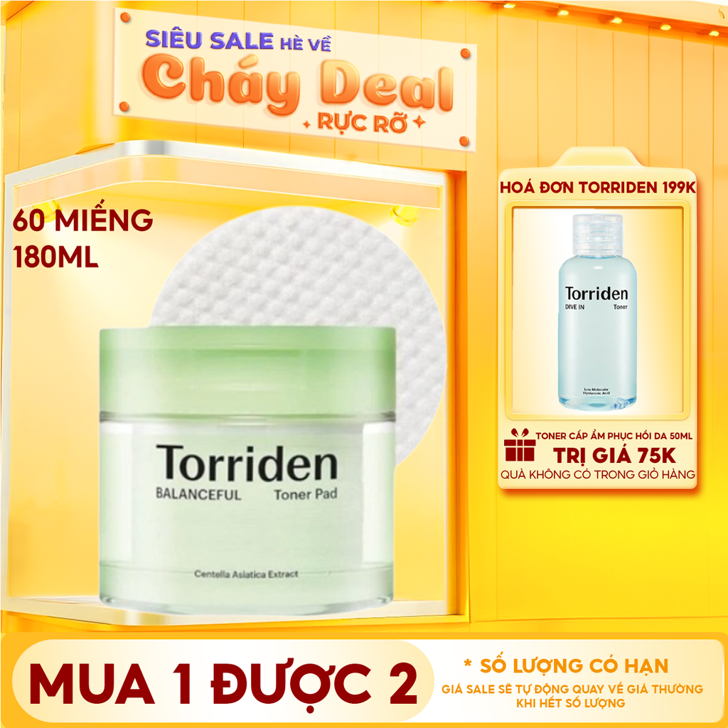 Toner Pad Torriden Làm Dịu Da Mụn, Cân Bằng Da, Cấp Ẩm Balanceful Cica Toner Pad 60 miếng