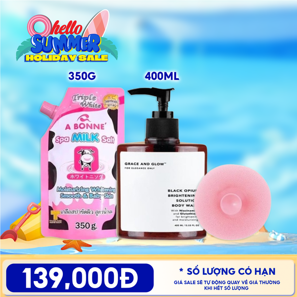  Combo Tiện Lợi: Muối Tắm Tẩy Tế Bào Chết A Bonne Spa Salt +  Bông Tắm Tròn TOOLA + Sữa Tắm Grace And Glow Body Wash 400ml 