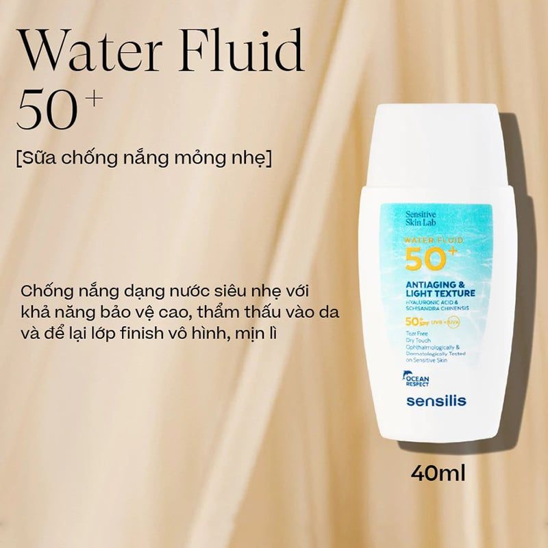 Sữa Chống Nắng Sensilis Mỏng Nhẹ, Dưỡng Ẩm Water Fluid SPF50+ 40ml