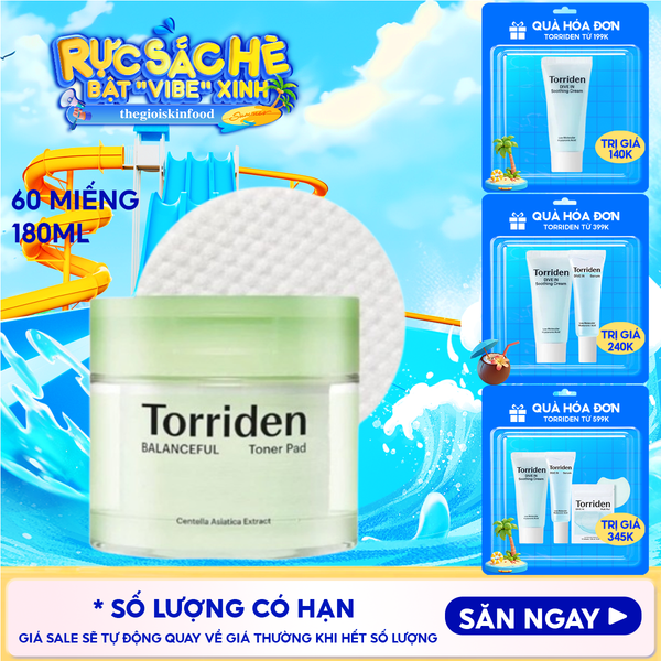  Toner Pad Torriden Làm Dịu Da Mụn, Cân Bằng Da, Cấp Ẩm Balanceful Cica Toner Pad 60 miếng 