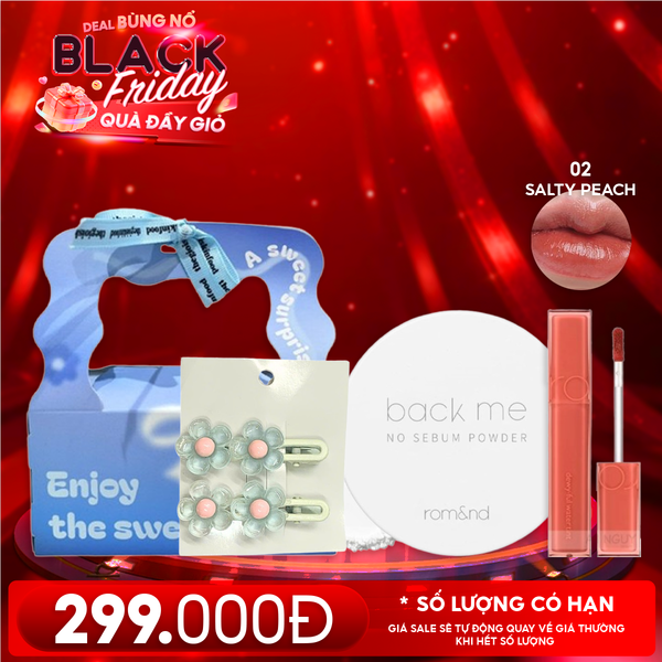  Combo Quà Tặng 20/11: Phấn Phủ Dạng Bột Romand Back Me No Sebum + Son Tint Bóng Romand Dewyful Water Tint  + Kẹp Tóc + Túi Quà 