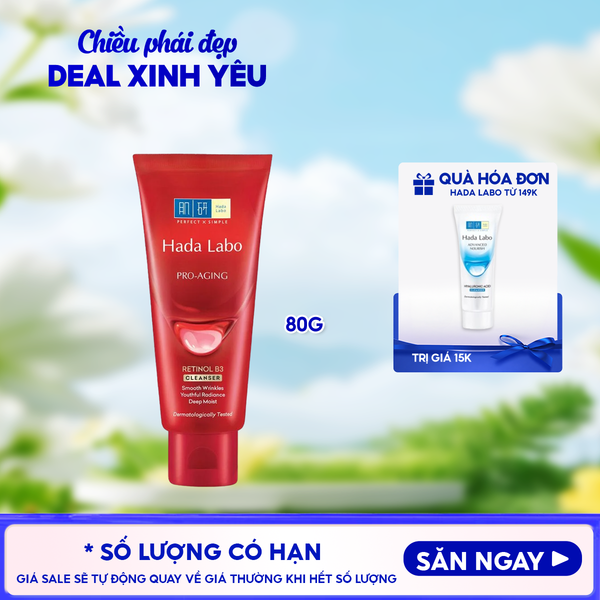  Sữa Rửa Mặt Hada Labo Cải Thiện Nếp Nhăn, Lão Hóa Da Pro - Aging Retinol B3 Cleanser 80g 