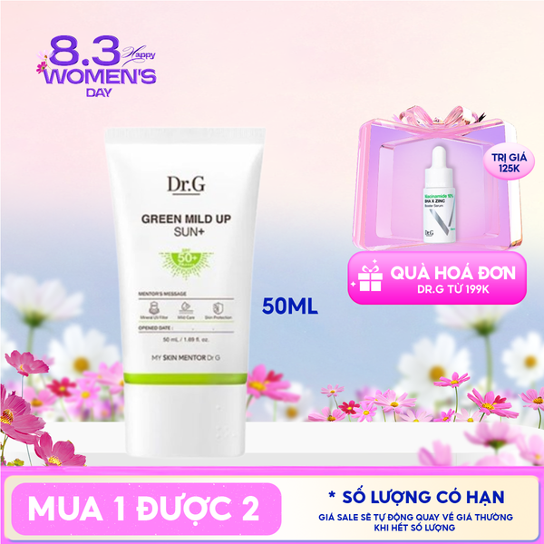  Kem Chống Nắng Dr.G Vật Lý, Chống Ánh Sáng Xanh, Giảm Mụn Dành Cho Da Nhạy Cảm Green Mild Up Sun+ SPF50+/ PA++++ 50ml 