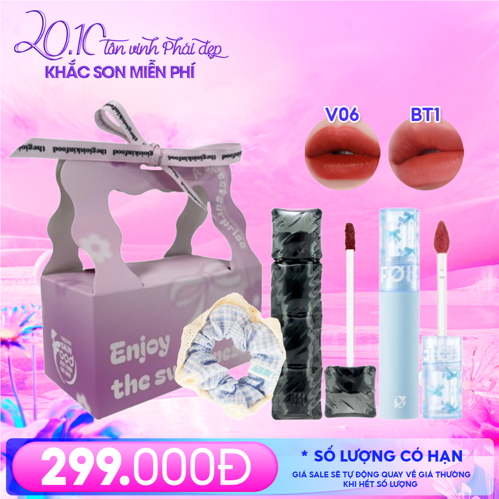 Combo Quà Tặng 20/10: Cột Tóc Merzy + Son Kem Lì Merzy #V6 PUFFER + Son Kem Lì FOIF 3g #BT1 Heart Blush + Túi Hộp Quà Tặng Nhỏ #Hồng