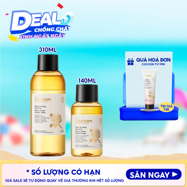  Nước Tẩy Trang Cocoon Làm Sạch Sâu, Cấp Ẩm Rose Bi-Phase Micellar Water 
