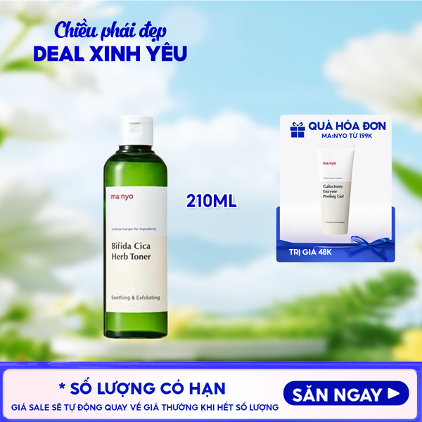  Nước Hoa Hồng Ma:nyo Hỗ Trợ Kiểm Soát Dầu Nhờn, Thu Nhỏ Lỗ Chân Lông Bifida Cica Herb Toner 210ml 