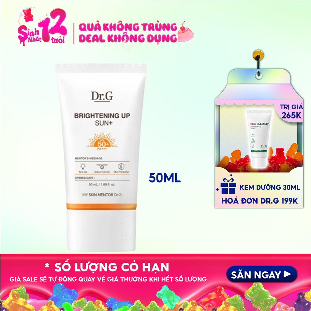 Kem Chống Nắng Dr.G Dưỡng Sáng Da, Nâng Tông Tự Nhiên, Kiểm Soát Dầu Brightening Up Sun+ SPF50+ PA+++