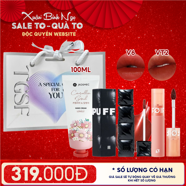  Combo Quà Tặng: Son Kem Lì/ Son Bóng Pha Lê Merzy + Son Kem Lì FOIF Daily Velvet Tint + Kem Dưỡng Tay Jkosmec + Túi Quà 