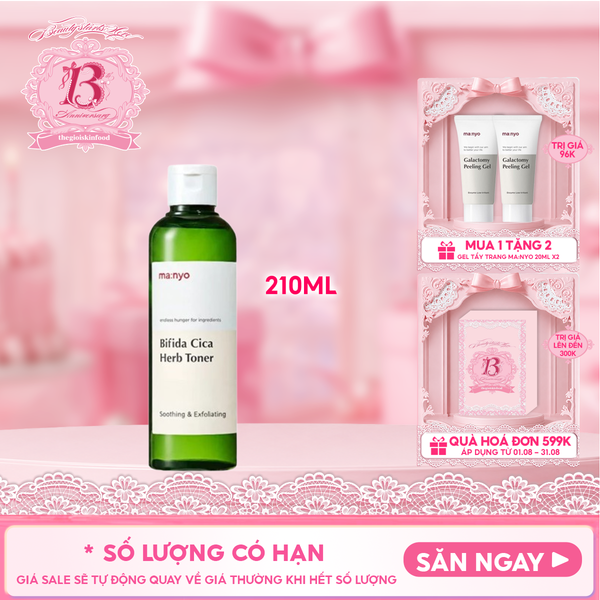  Nước Hoa Hồng Ma:nyo Hỗ Trợ Kiểm Soát Dầu Nhờn, Thu Nhỏ Lỗ Chân Lông Bifida Cica Herb Toner 210ml 