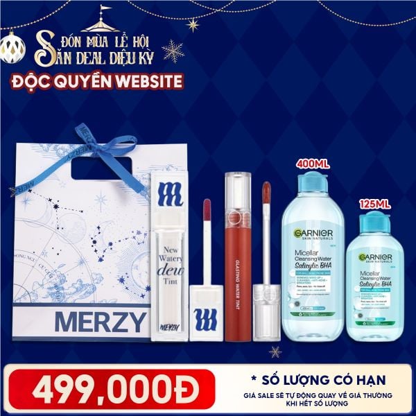  Túi Quà Giáng Sinh 499K: 1 Son Merzy + 1 Son Romand + 1 Nước Tẩy Trang 400ml + 1 Nước Tẩy Trang Minisize + Túi 