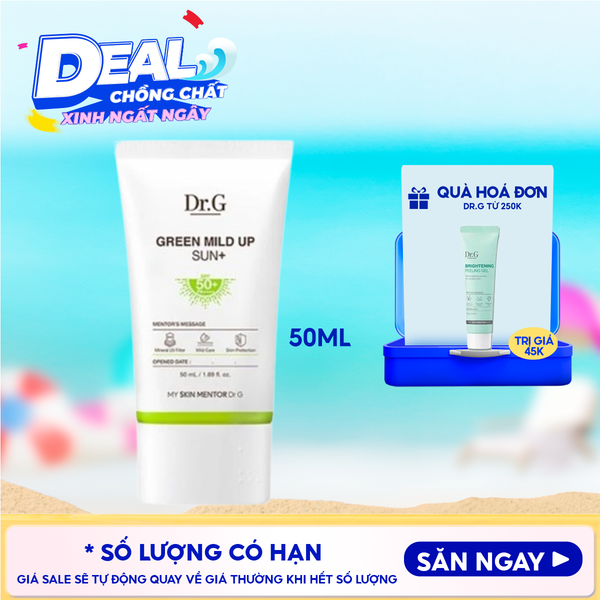  Kem Chống Nắng Dr.G Vật Lý, Chống Ánh Sáng Xanh, Giảm Mụn Dành Cho Da Nhạy Cảm Green Mild Up Sun+ SPF50+/ PA++++ 50ml 
